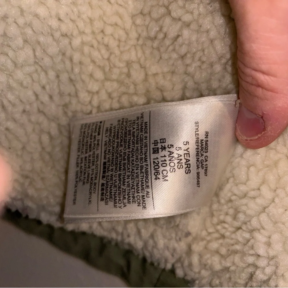 GAP Kids Olive Green Hooded Jacket Size 5 - Picture 4 of 6